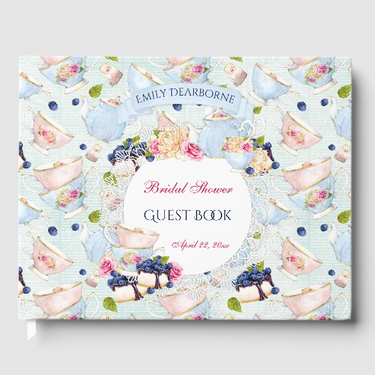 Tea Party Lace Doily Rose Tea Cups Gästebuch (Vorderseite)