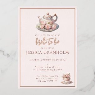 Tea Party Pink Rose Gold Brautparty Folieneinladung