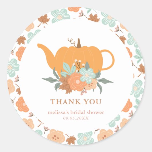 Tea Party Pumpkin Brautparty Vielen Dank Runder Aufkleber (Vorderseite)