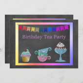 TEA PARTY RAINBOW GEBURTSTAGSPARTEI EINLADUNG (Vorne/Hinten)