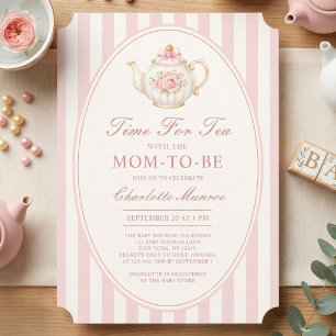 Tea Party Rosa gestreifte Blumen-Teekanne Baby Sho Einladung
