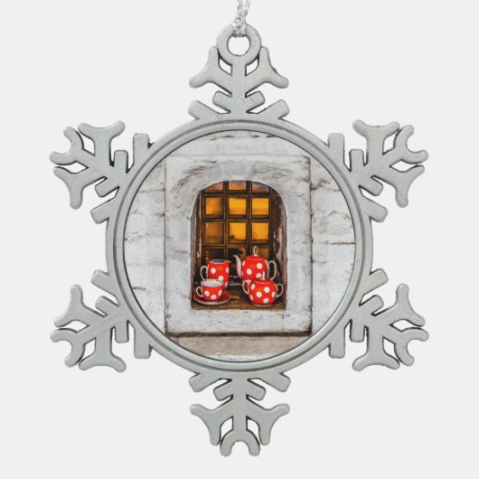 Tea-Party Schneeflocken Zinn-Ornament (Vorderseite)