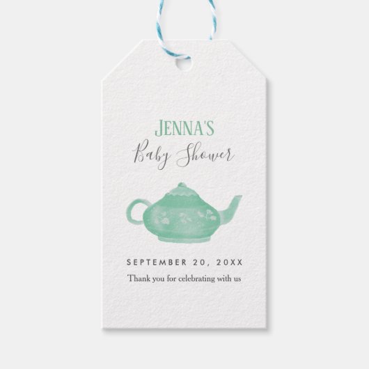 Tea Party Shabby Chic Babydusche Danke Geschenkanhänger (Vorderseite)