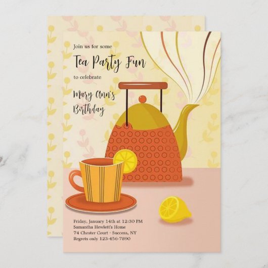 Tea Party Spaß Einladung (Vorne/Hinten)