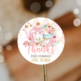 Tea Party Tea for Two Pink Floral Brewing Birthday Runder Aufkleber