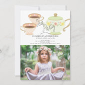 Tea Party Tea Pot & Cups Girl Birthday Foto Einladung (Vorderseite)