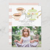 Tea Party Tea Pot & Cups Girl Birthday Foto Einladung (Vorne/Hinten)