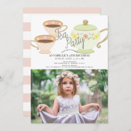 Tea Party Tea Pot & Cups Girl Birthday Foto Einladung