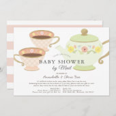 Tea Party Tea Pot & Cups Kinderdusche per Mail Einladung (Vorne/Hinten)