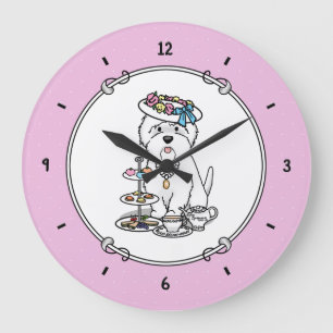 Tea Party Westie Dog West Highland White Terrier Große Wanduhr
