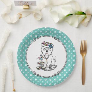 Tea Party Westie Dog West Highland White Terrier Pappteller