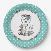 Tea Party Westie Dog West Highland White Terrier Pappteller (Vorderseite)
