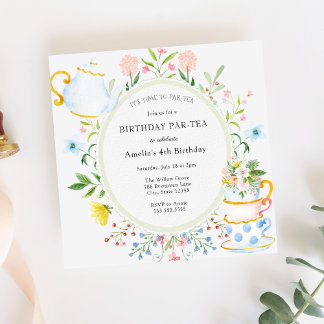 Tea Party Whimsical Wildblume Geburtstagseinladung Einladung