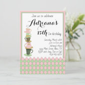 Tea Party zum Geburtstag Einladung (Stehend Vorderseite)