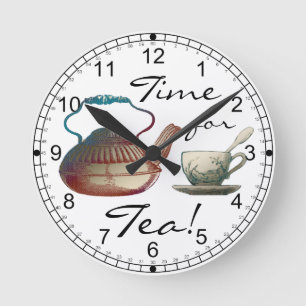 Tea Pot and Tea Cup Art Runde Wanduhr