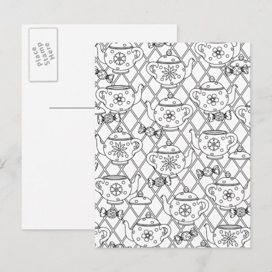 Tea Pot Doodle Postkarte (Vorne/Hinten)