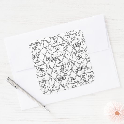 Tea Pot Doodle Quadratischer Aufkleber (Umschlag)