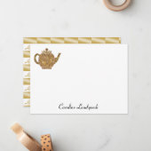 Tea Pot & Gold Kastanien Blätter Mitteilungskarte (Vorderseite/Rückseite Beispiel)