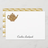 Tea Pot & Gold Kastanien Blätter Mitteilungskarte (Vorne/Hinten)