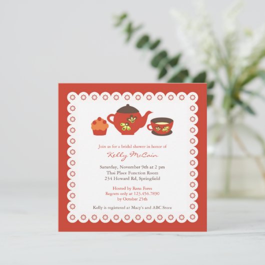 Tea Pot Party Brautparty Einladung (Stehend Vorderseite)