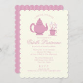 Tea Pot und Daisies Pink Brautparty Einladung (Vorne/Hinten)