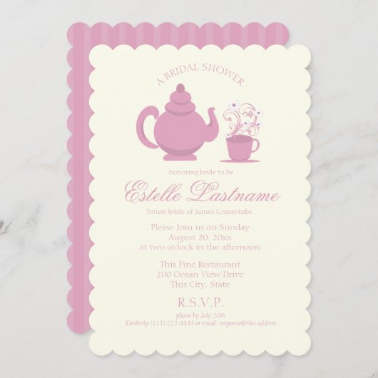 Tea Pot und Daisies Pink Brautparty Einladung (Vorne/Hinten)