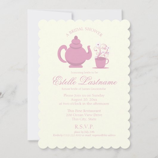 Tea Pot und Daisies Pink Brautparty Einladung (Vorderseite)