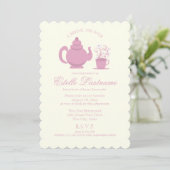 Tea Pot und Daisies Pink Brautparty Einladung (Stehend Vorderseite)