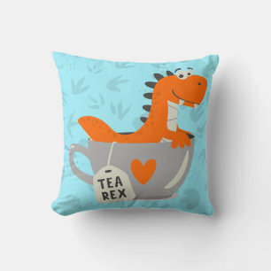 Tea Rex Dinosaur Aquamarin Orange Kids Zimmerdekor Kissen