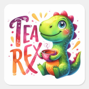 Tea Rex Dinosaur Quadratischer Aufkleber