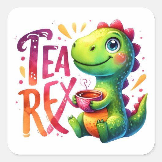 Tea Rex Dinosaur Quadratischer Aufkleber (Vorderseite)