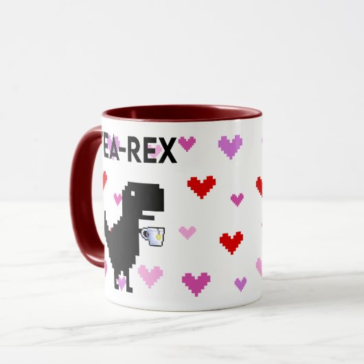 Tea-Rex mit Pixel Herzen Tasse (Vorderseite Links)
