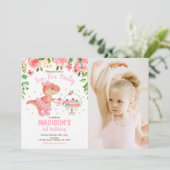 Tea-Rex Tutu Party Dinosaur 3rd Birthday Photo Einladung (Stehend Vorderseite)