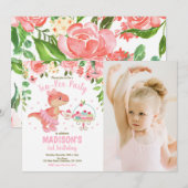 Tea-Rex Tutu Party Dinosaur 3rd Birthday Photo Einladung (Vorne/Hinten)