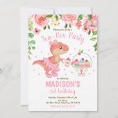 Tea-Rex Tutu-Party-Dinosaur-Mädchen Rosa 3. Geburt Einladung (Vorderseite)