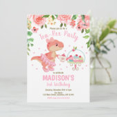 Tea-Rex Tutu-Party-Dinosaur-Mädchen Rosa 3. Geburt Einladung (Stehend Vorderseite)