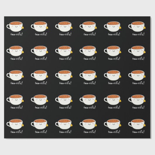 Tea-Rific Funny Cup of Tea Pun Dark BG Geschenkpapier (Flach)