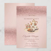 Tea Service Rose Gold Glitter Retirement  Einladung (Vorne/Hinten)