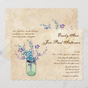 Tea Stain Aqua Lila Blume Mason Jar Einladung