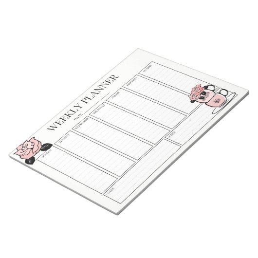 Tea Tea Teacup und Blume Notepad Notizblock (angewinkelt)