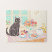 Tea-Time Black Cat Puzzle – Cozy Winter Gift Idea (Horizontal)