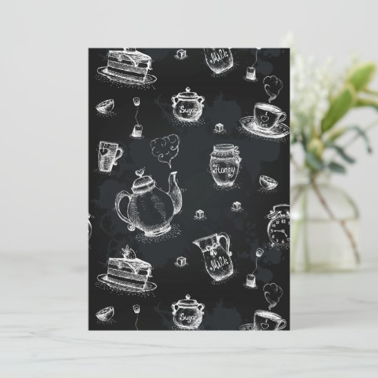 Tea Time Black Einladung (Stehend Vorderseite)