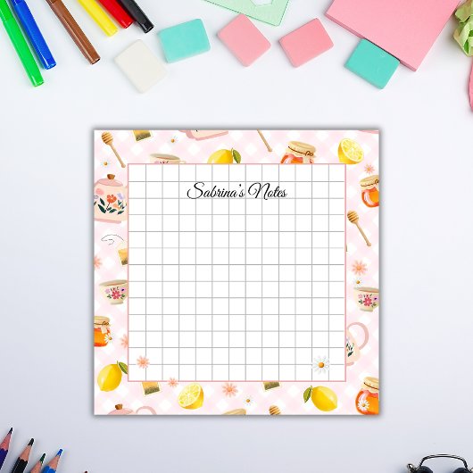 Tea Time Cozy Notes - Grid Lined Sticky Notes Post-it Klebezettel