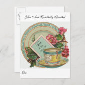 Tea Time Einladungspostkarte (Vorne/Hinten)