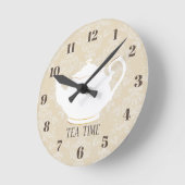 Tea Time Elegant Teapot Cream Damask Runde Wanduhr (Winkel)