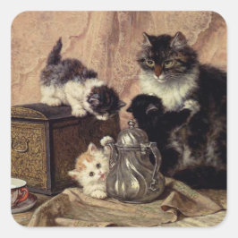 Tea Time for Kittens Quadratischer Aufkleber