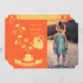 Tea Time Girl Geburtstagsparty Foto Einladung (Vorne/Hinten)