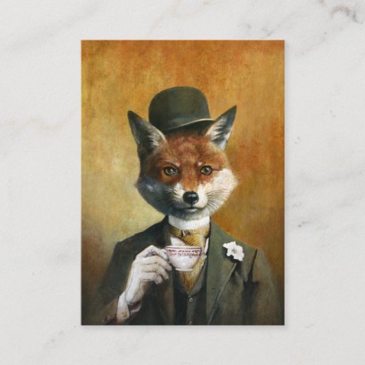 Tea Time Herr Fox ACEO Business Card Visitenkarte (Vorderseite)