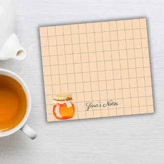 Tea Time Honey Pot Personalized Grid Sticky Notes Post-it Klebezettel