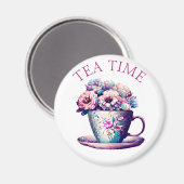 Tea Time | Hübscher Vintager Teecup voller Blume Magnet (Vorderseite/Rückseite)